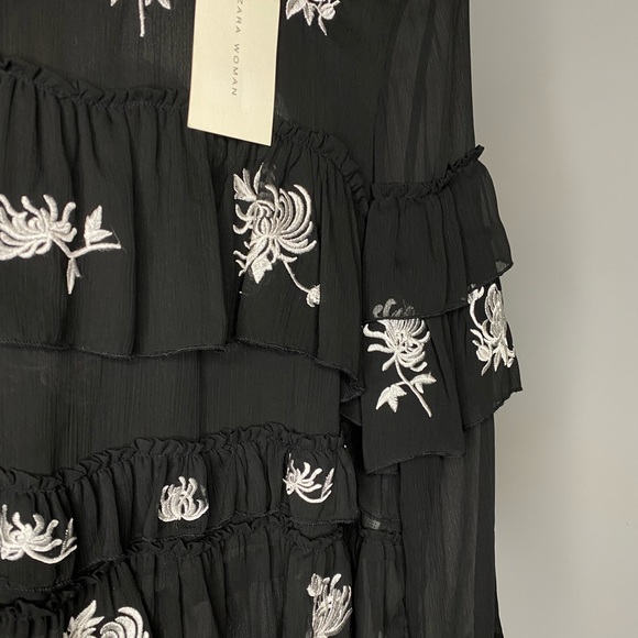 NWT Zara RARE Embroidered Tulle Floral Black Tiered Blouse Top Size M Medium - Picture 8 of 12
